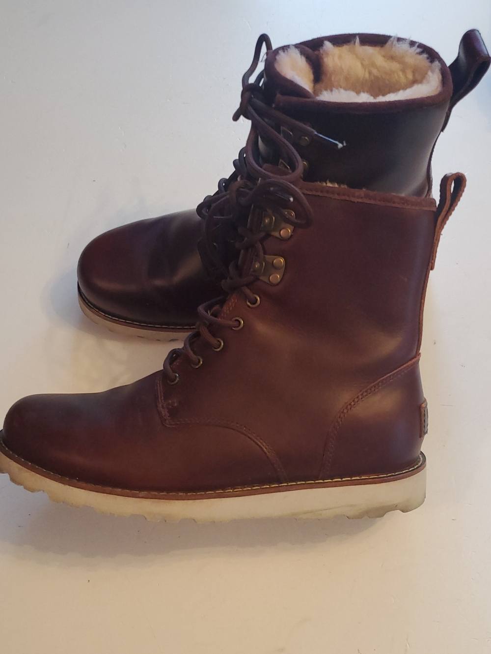 UGG Men's Dark Brown Leather Lace-Up Shearling Boots